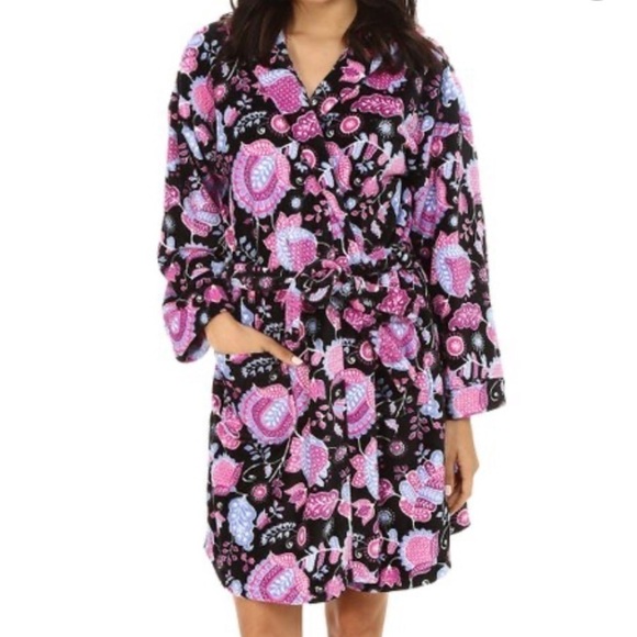 Vera Bradley Hooded Fleece Bathrobe Robe Alpine Floral Cottagecore - Picture 1 of 11